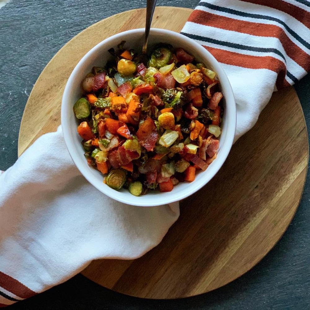 Roasted Brussels Sprouts and Sweet Potato Hash