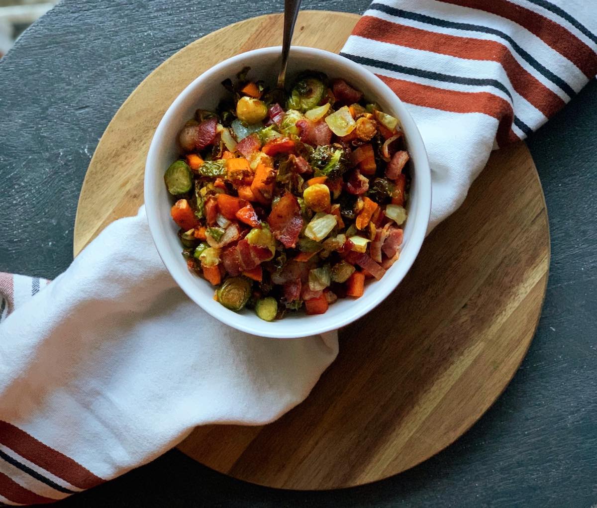 Roasted Brussels Sprouts and Sweet Potato Hash